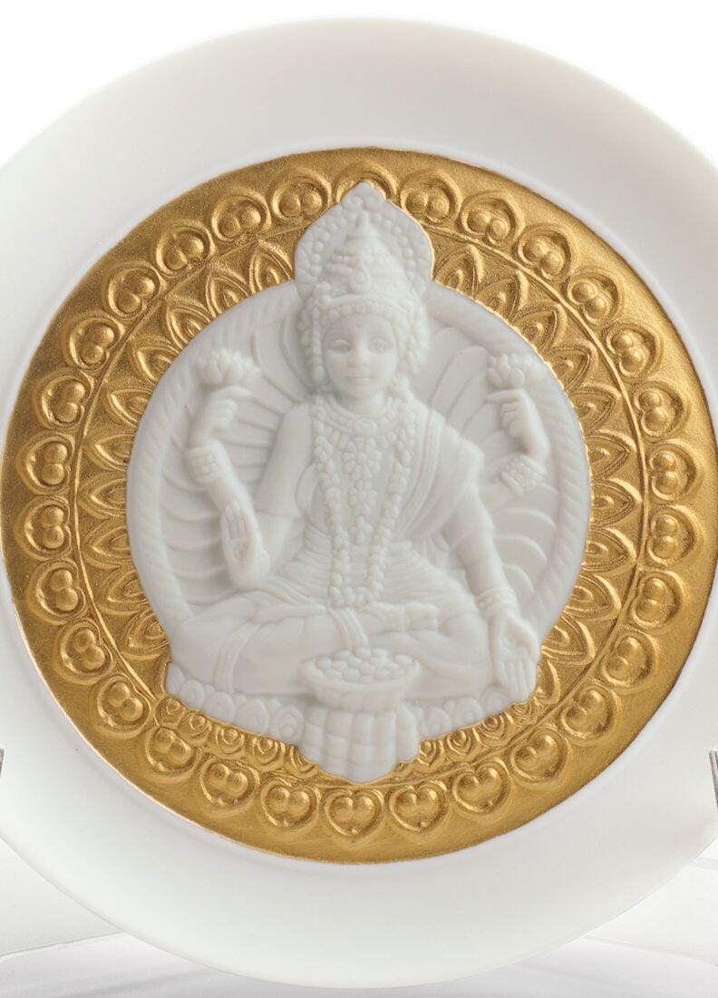 Goddess Lakshmi Decorative Plate. Golden Lustre, 2 of 2