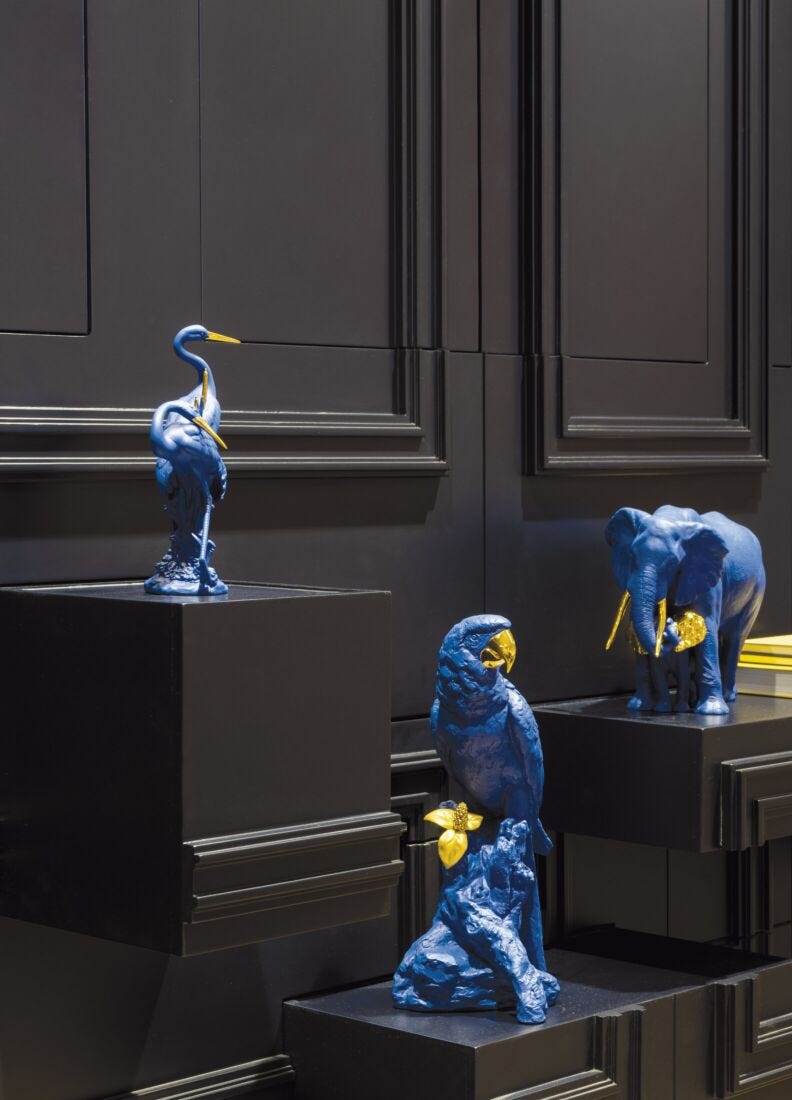 Courting Cranes Sculpture. Blue-Gold. Limited Edition in Lladró