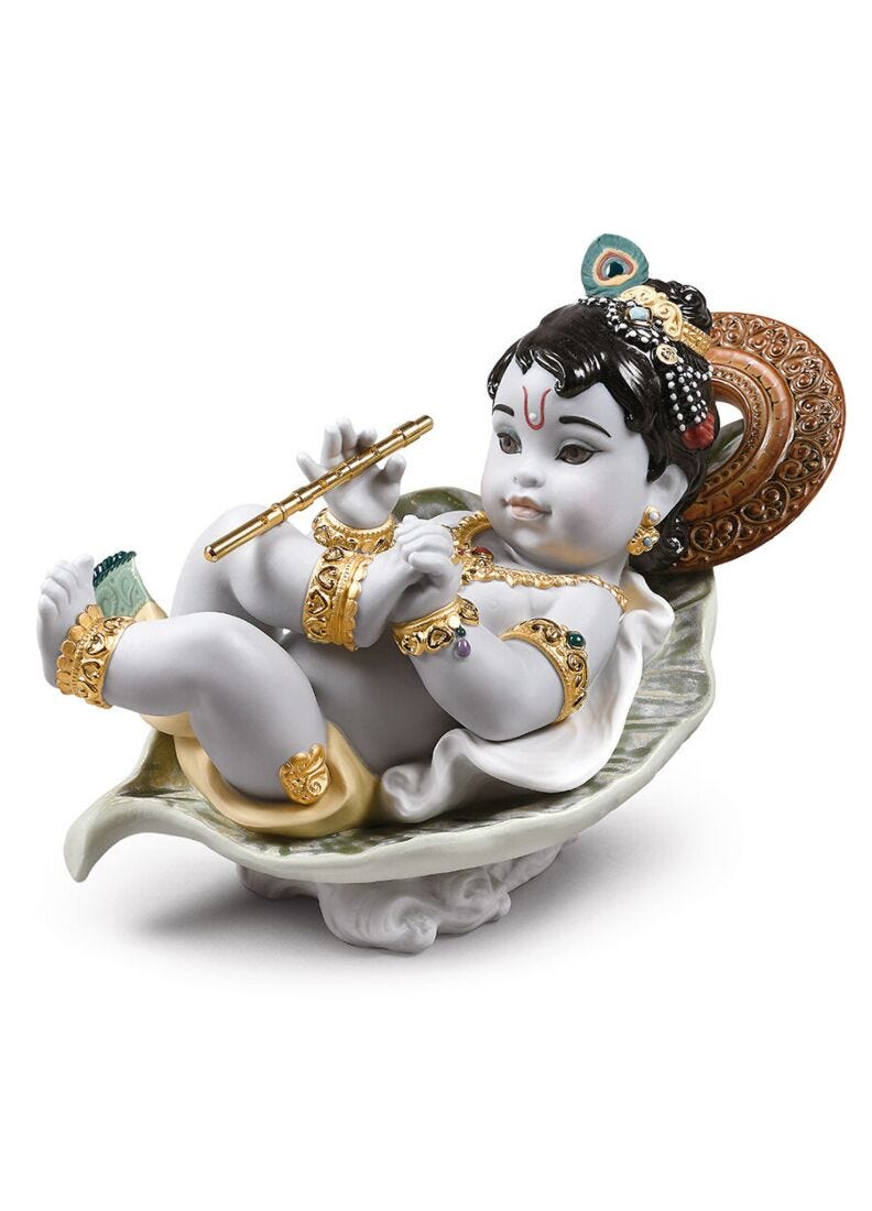 Krishna on Leaf Figurine in Lladró