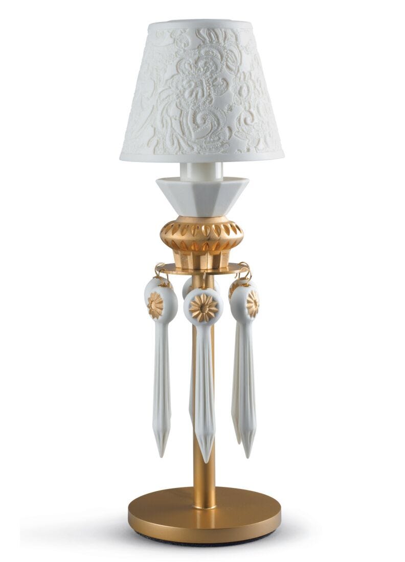 Lámpara de mesa con litofanía y lágrimas Belle de Nuit. Lustre oro (US) en Lladró