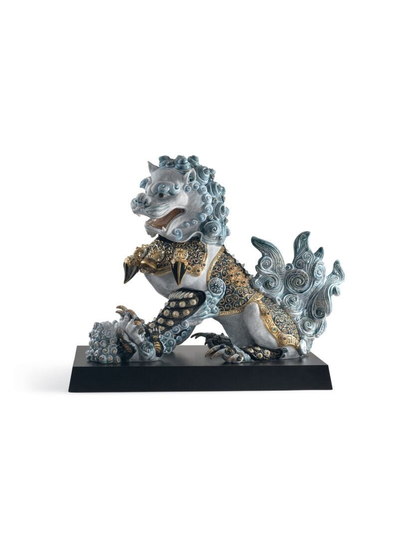 Guardian Lioness Sculpture. Blue. Limited Edition in Lladró