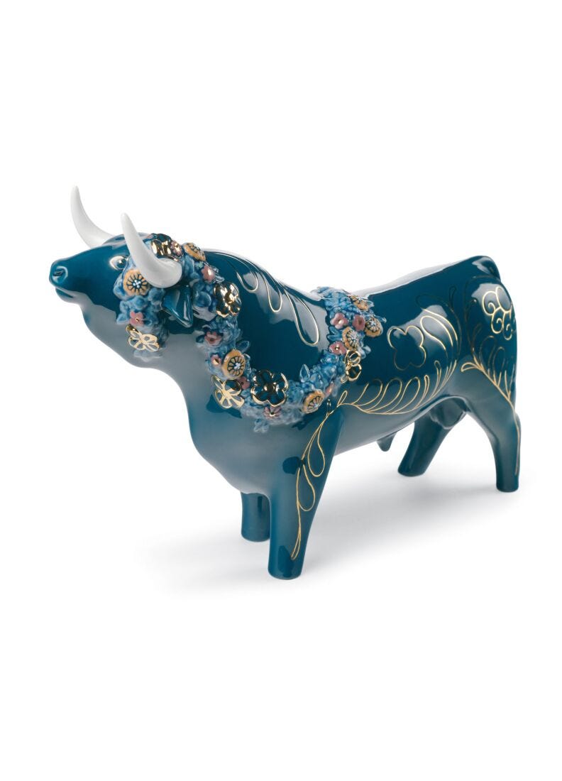 Flower Bedecked Bull Figurine. Limited Edition in Lladró