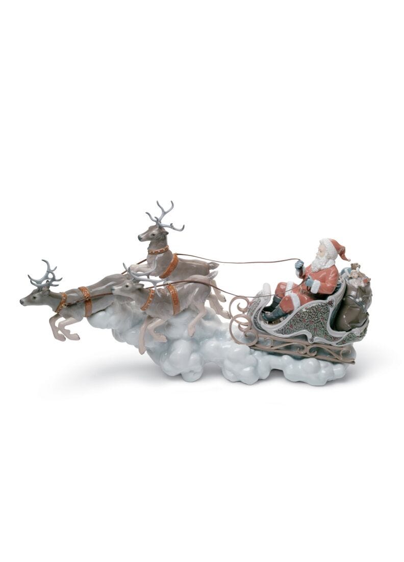 Santa's Midnight Ride Sleigh Figurine. Limited Edition in Lladró