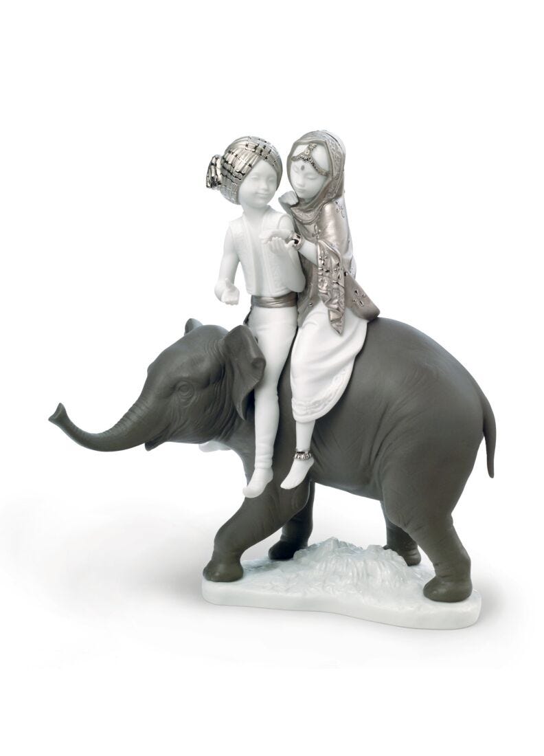 Figura Niños hindúes sobre elefante. Lustre plata en Lladró