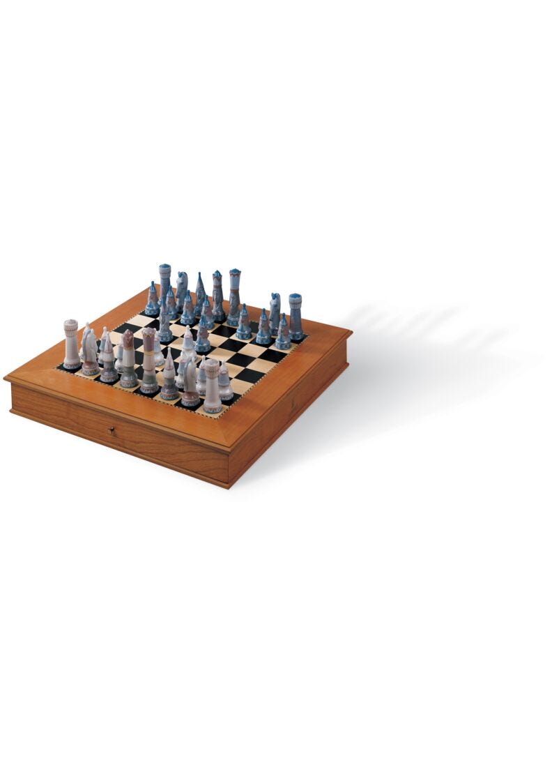 Decorative wooden Chessboard in beige and ivory