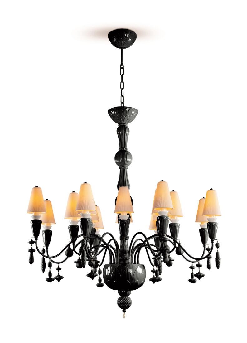 Ivy and Seed 16 Lights Chandelier. Medium Flat Model. Absolute Black (CE/UK/CCC) in Lladró