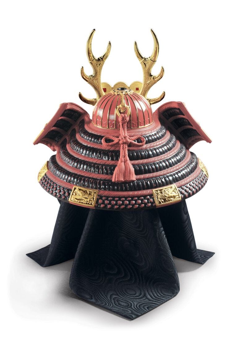 Figurina Elmetto samurai (rosso). Lustro oro in Lladró