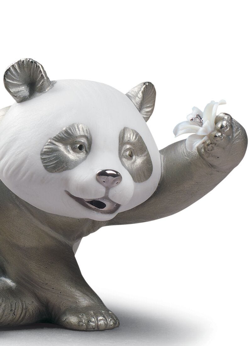 A Jolly Panda Figurine. Silver Lustre in Lladró