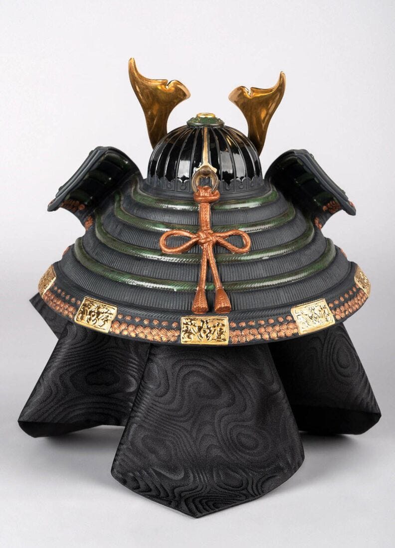 Orange Samurai Helmet Figurine in Lladró