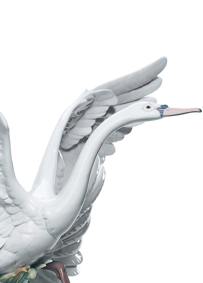 Swans Take Flight Sculpture in Lladró