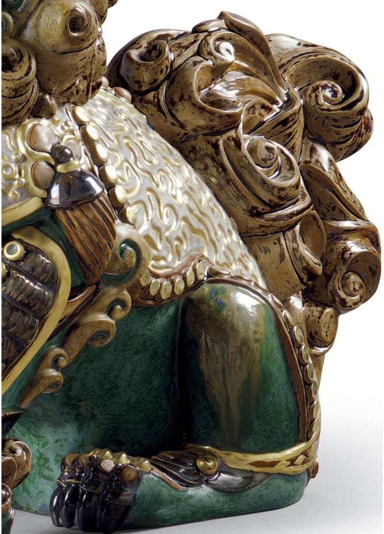 Oriental Lioness Sculpture. Green. Limited Edition in Lladró