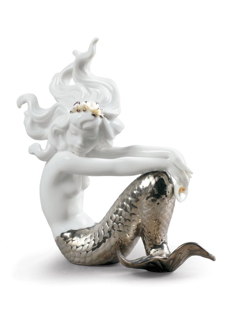 Figura Sirena con brazos en rodillas. Lustre plata en Lladró