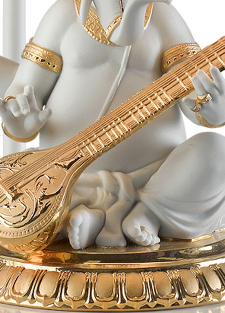 Lámpara de mesa Ganesha con veena. Lustre oro (US) en Lladró