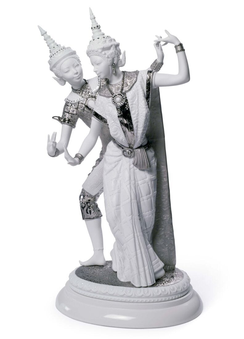 Thai Couple Figurine. Silver Lustre in Lladró