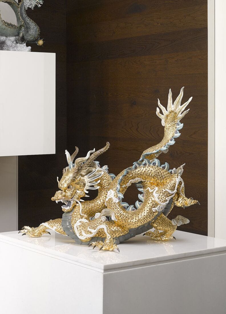 Great Dragon Sculpture. Limited Edition. Golden Lustre in Lladró