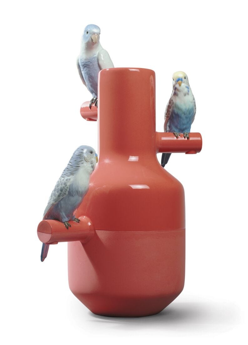 Vaso Parrot Parade. Rosso corallo in Lladró