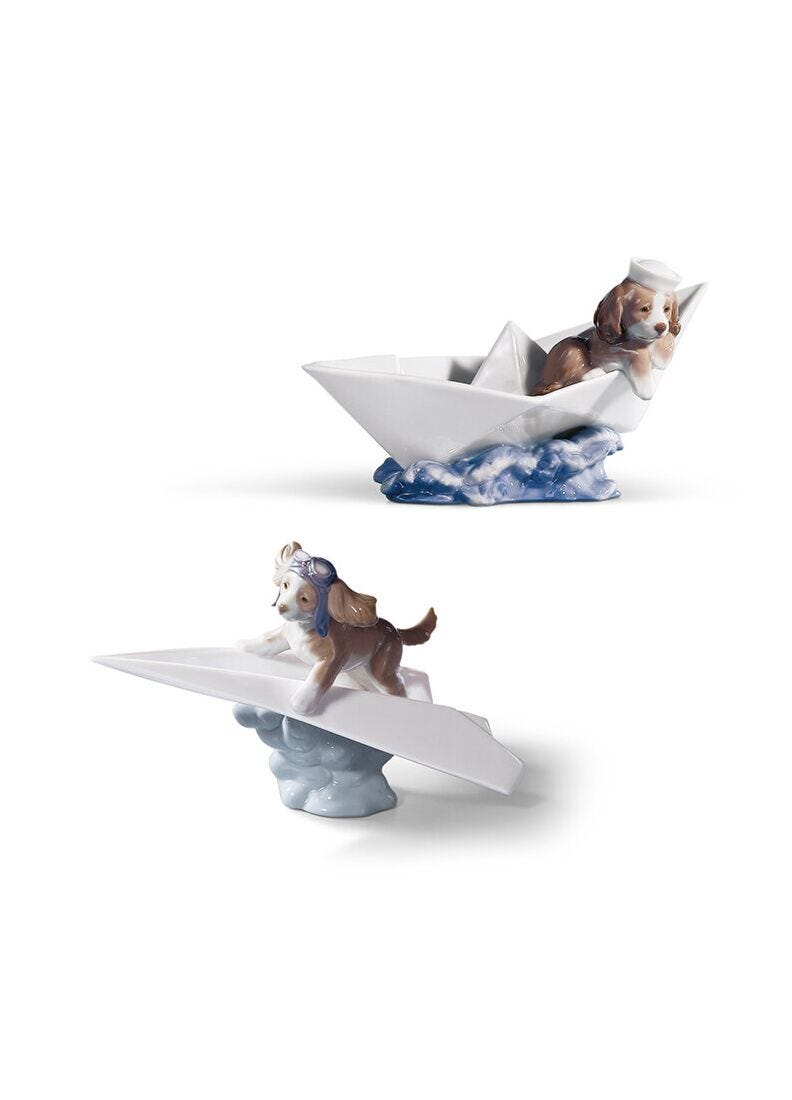 Puppy's Paper Boat and Plane Set in Lladró