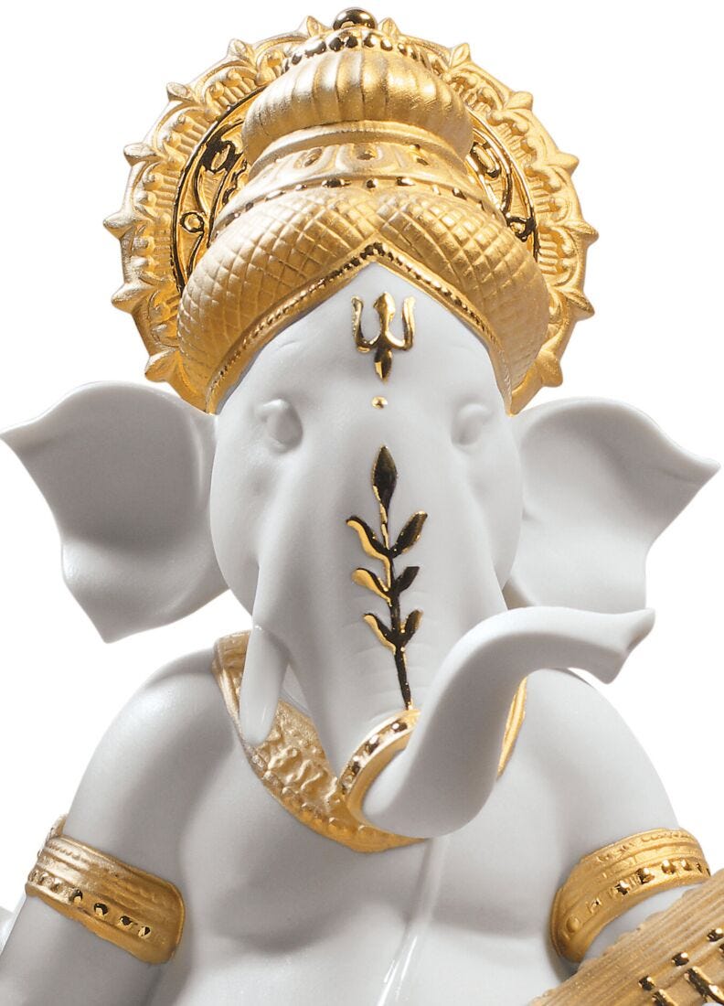 Figurina Ganesha con veena. Lustro oro in Lladró