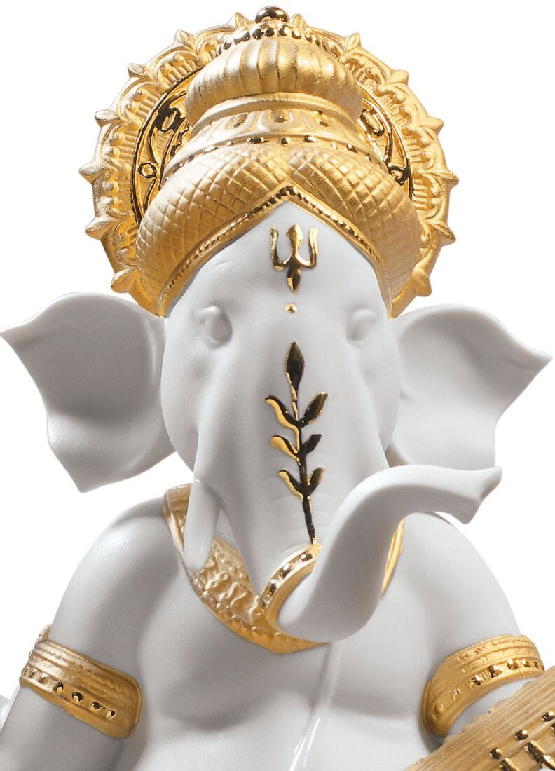 Veena Ganesha Figurine. Golden Lustre in Lladró