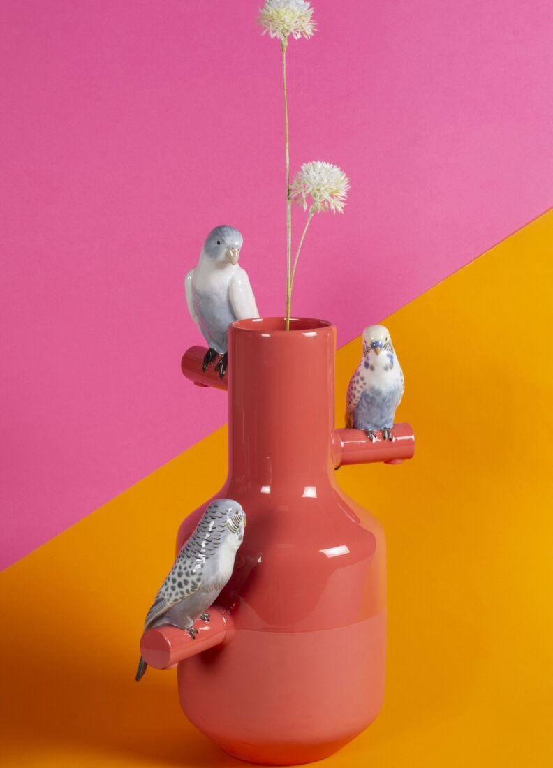 Vaso Parrot Parade. Rosso corallo in Lladró