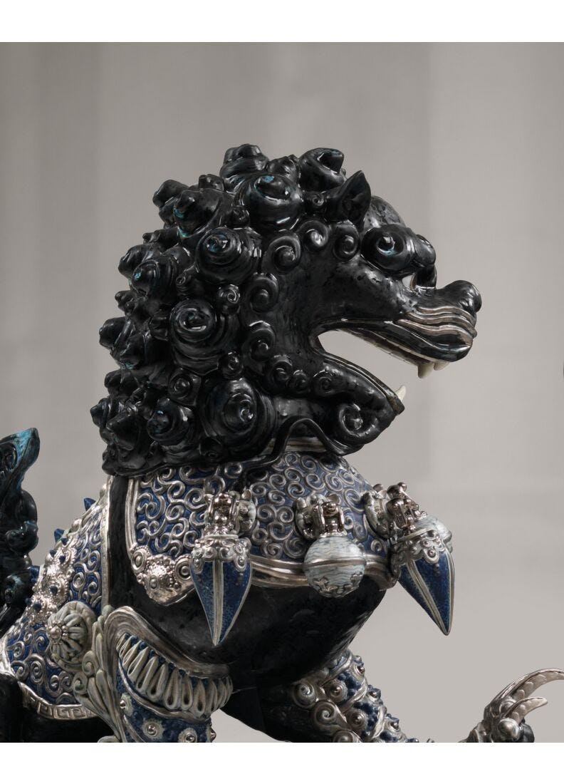 Guardian Lioness Sculpture. Black. Limited Edition in Lladró