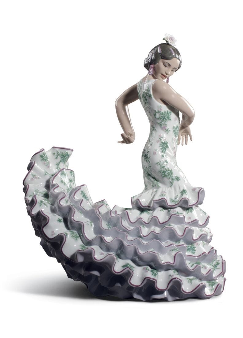 Flamenco Flair Woman Sculpture. Green and Purple. Limited Edition in Lladró