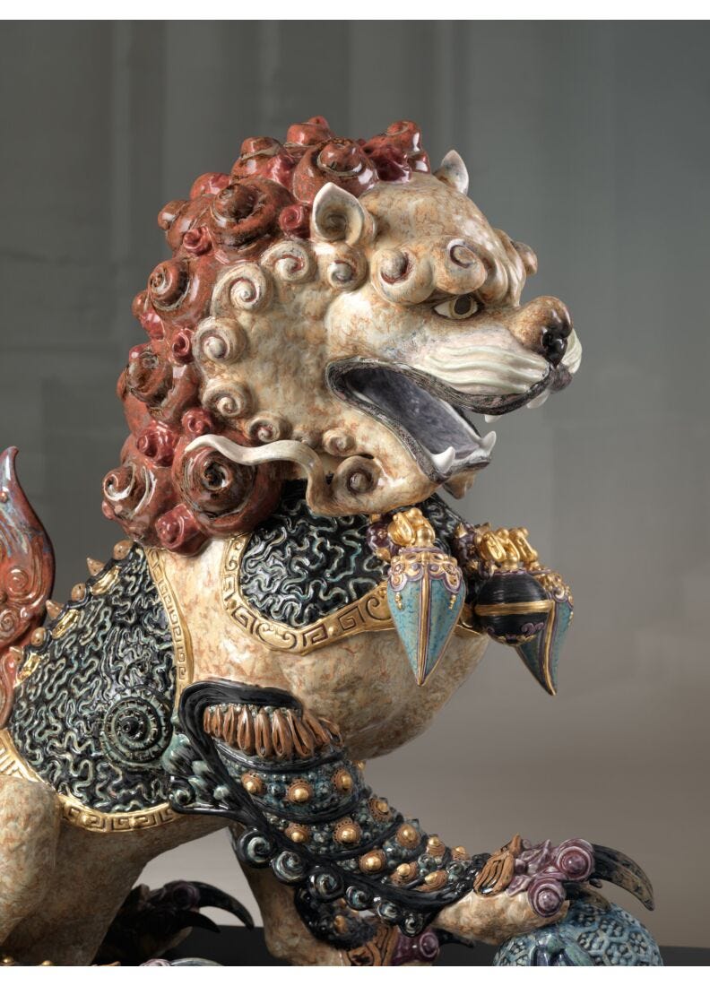 Guardian Lion Sculpture. Red. Limited Edition in Lladró