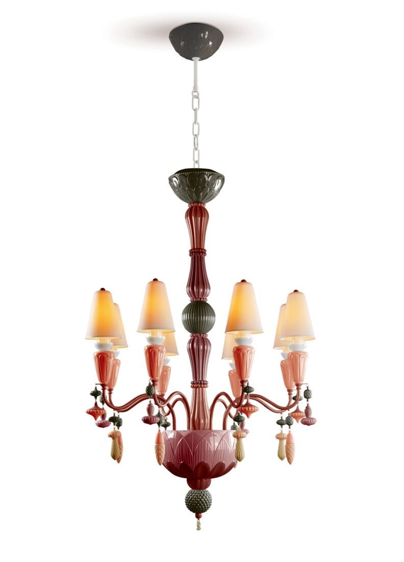 Ivy and Seed 8 Lights Chandelier. Red Coral (US) in Lladró