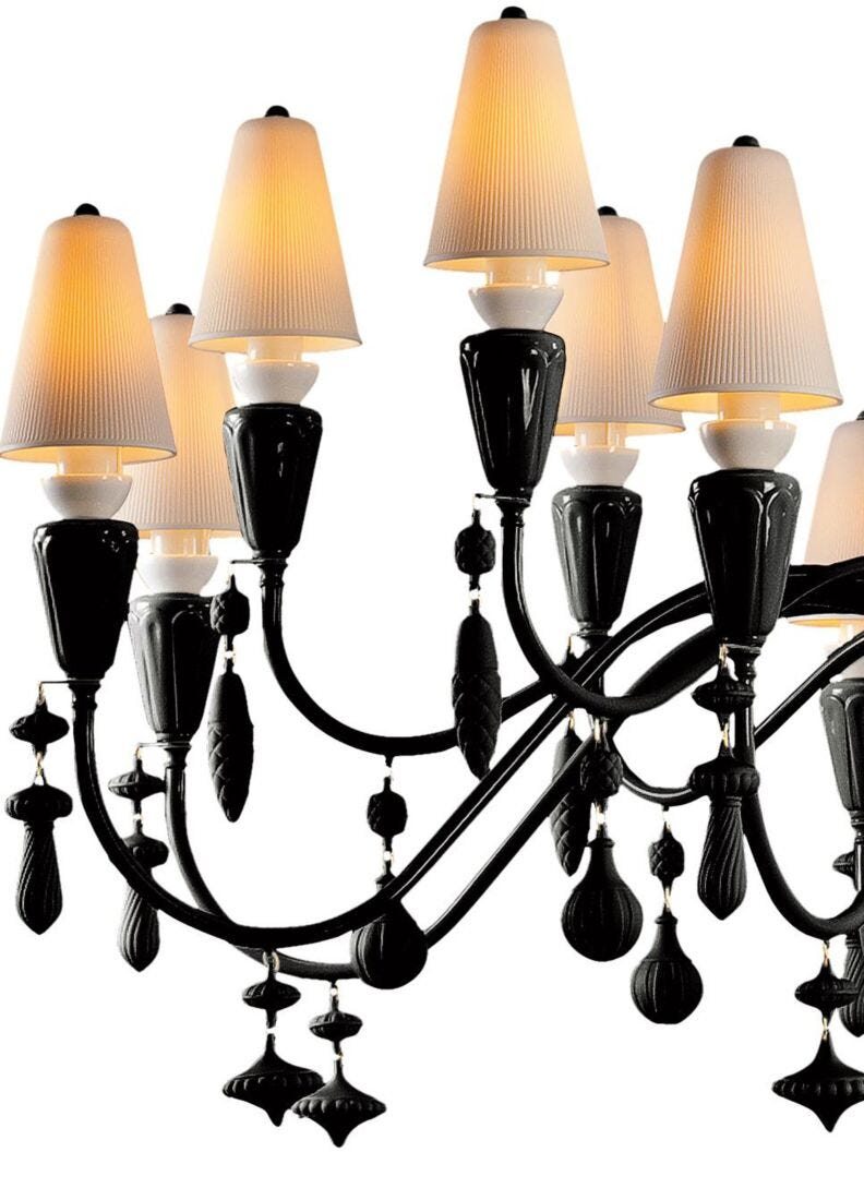 Ivy and Seed 16 Lights Chandelier. Large Flat Model. Absolute Black (CE/UK/CCC) in Lladró