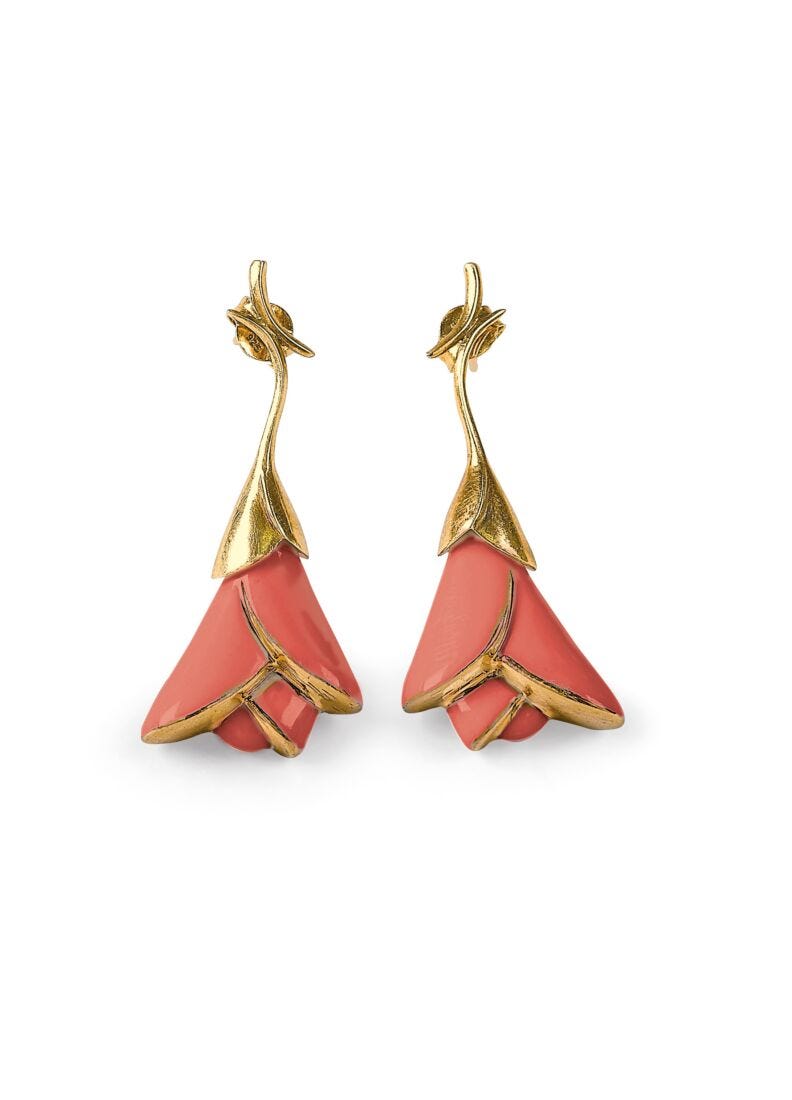 Heliconia - ショートピアス(Coral) in Lladró