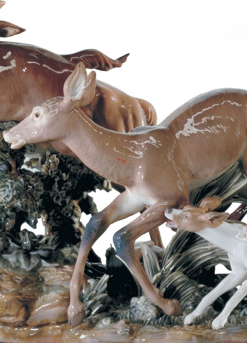 Pursued Deer Sculpture. Limited Edition in Lladró