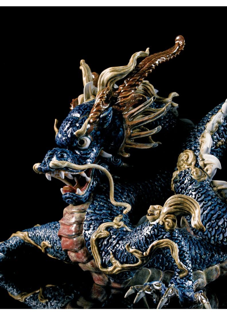 Great Dragon Sculpture. Blue enamel. Limited Edition in Lladró