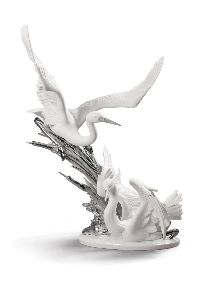 Cranes Sculpture. Silver Lustre in Lladró