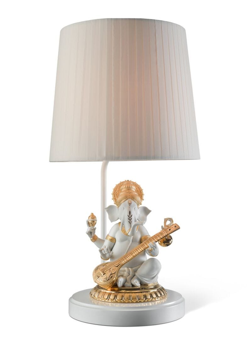 Lampada da tavolo Ganesha con veena. Lustro oro (CE) in Lladró
