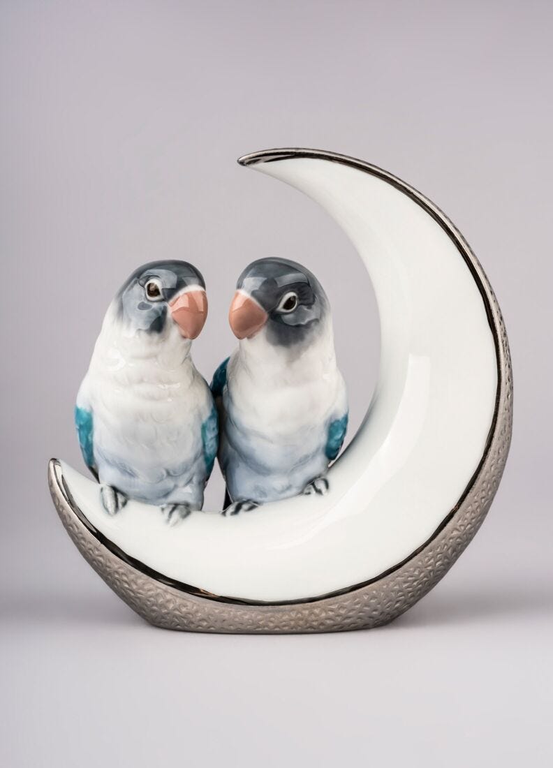 Fly Me to The Moon Birds Figurine. Silver Lustre in Lladró