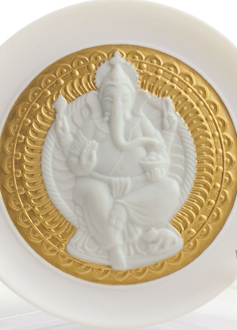 Plato decorativo Lord Ganesha. Lustre oro en Lladró