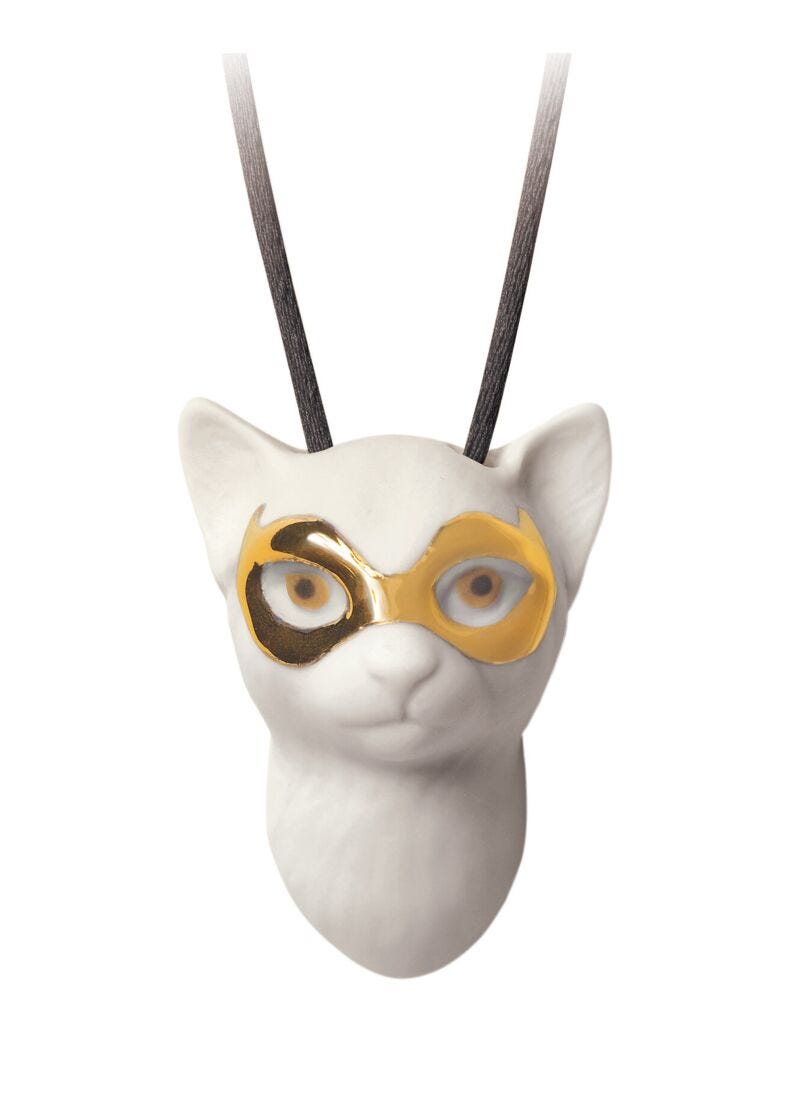 Cat with Mask Pendant. Golden Lustre in Lladró