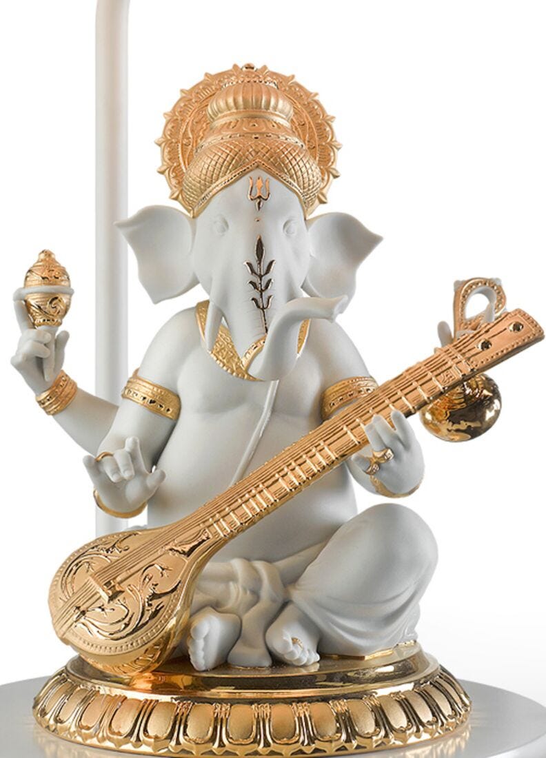 Lámpara de mesa Ganesha con veena. Lustre oro (CE) en Lladró