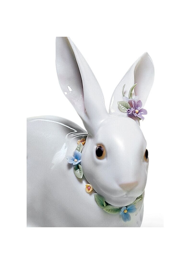 Attentive Bunny with Flowers Figurine