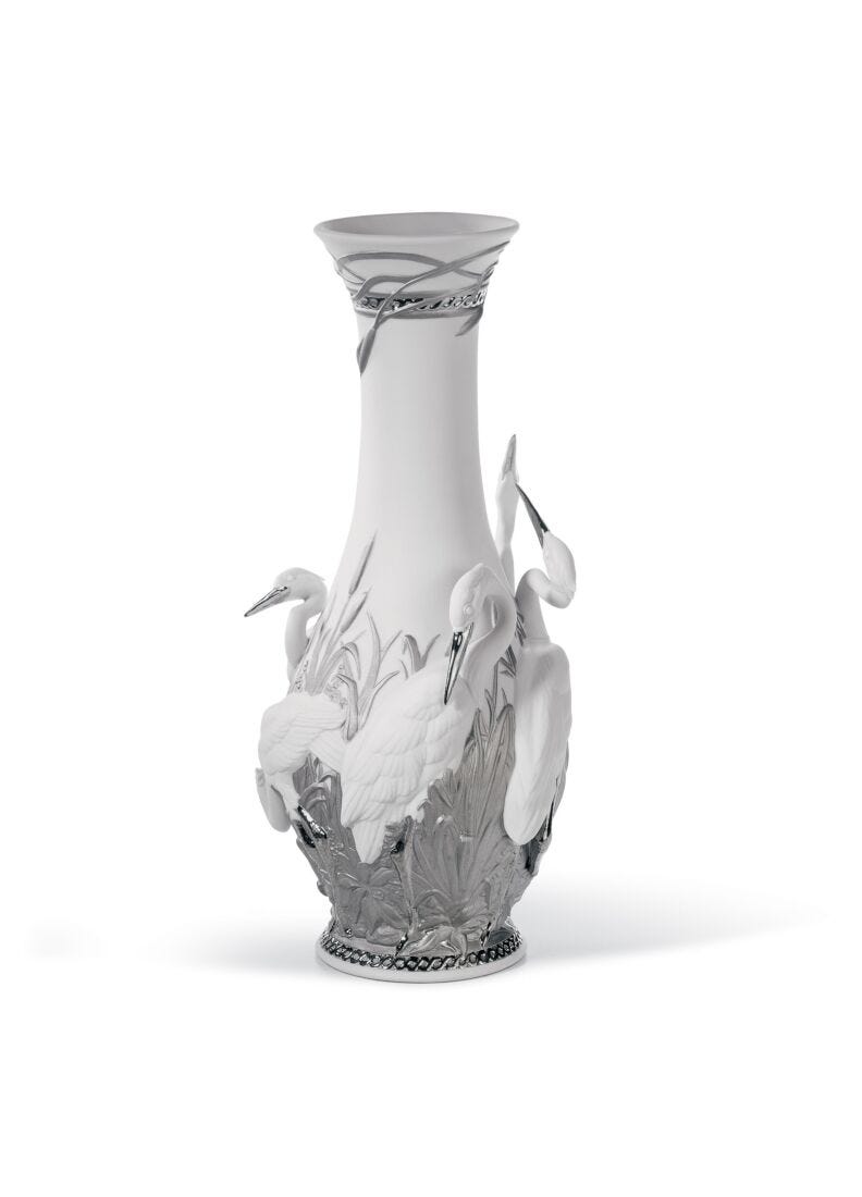 Herons' Realm Vase. Silver Lustre in Lladró