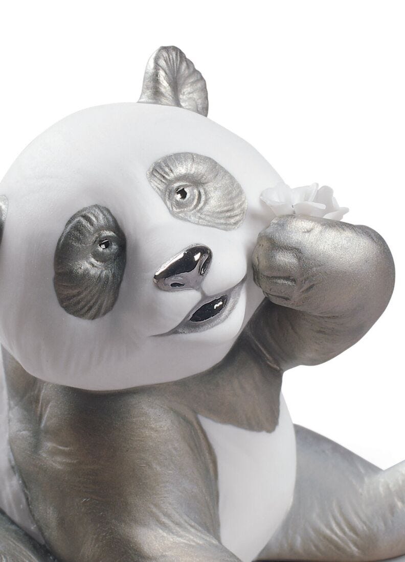 Figurina Panda contento. Lustro argento in Lladró
