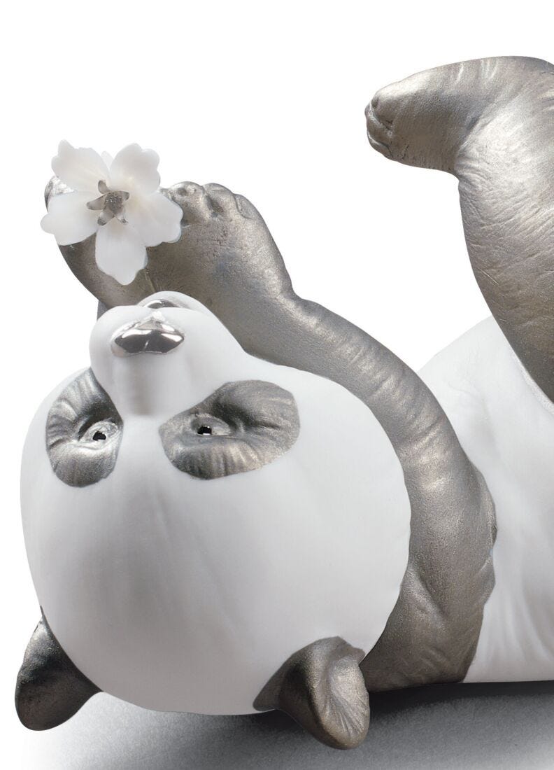 A Joyful Panda Figurine. Silver Lustre in Lladró