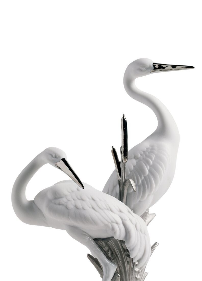 Courting Cranes Sculpture. Silver Lustre in Lladró