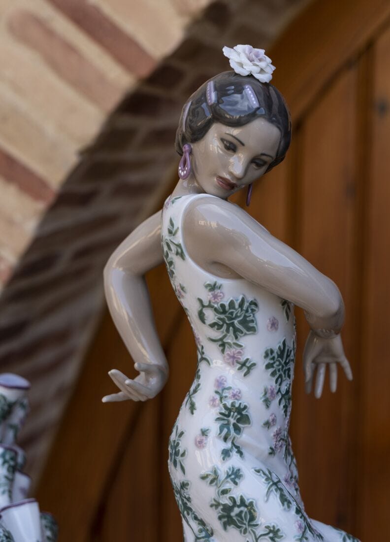 Flamenco Flair Woman Sculpture. Green and Purple. Limited Edition in Lladró