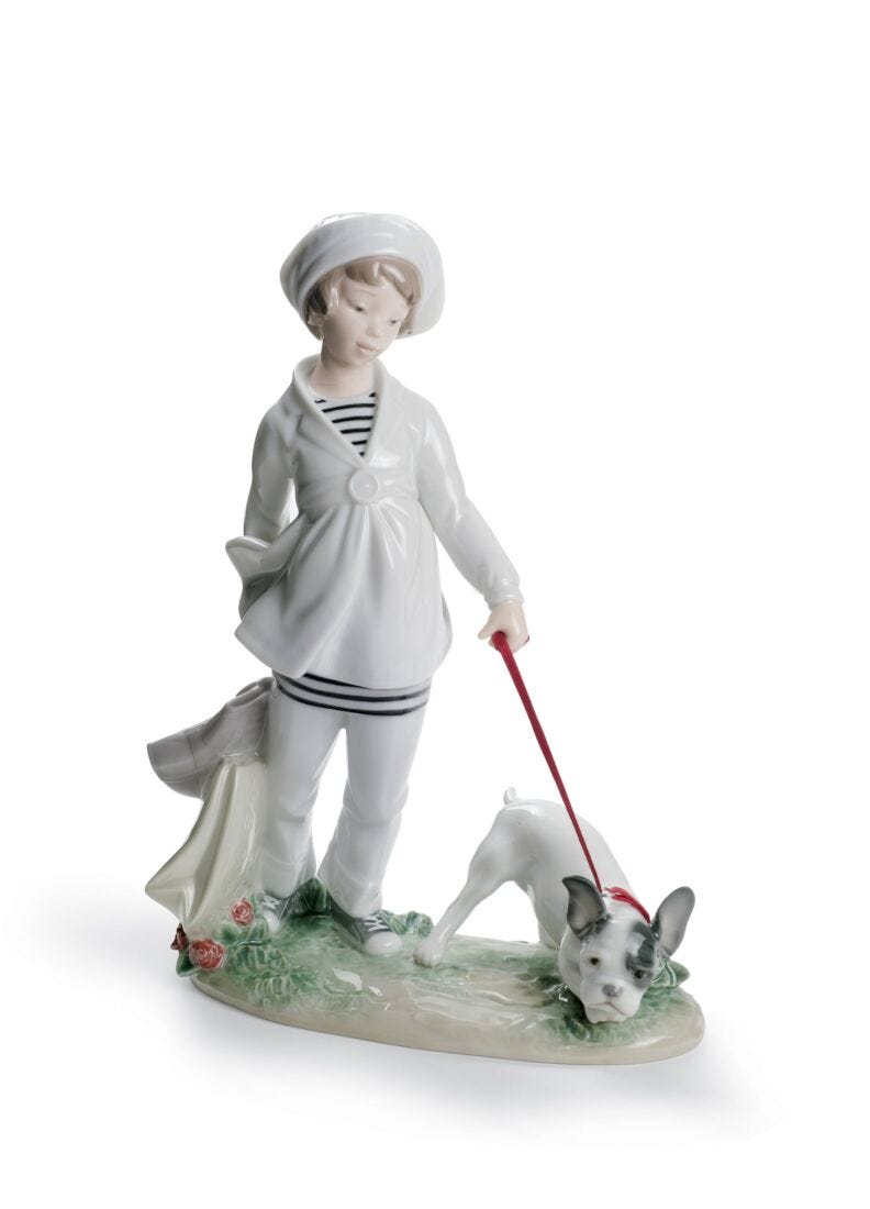 Girl with French Bulldog Figurine in Lladró