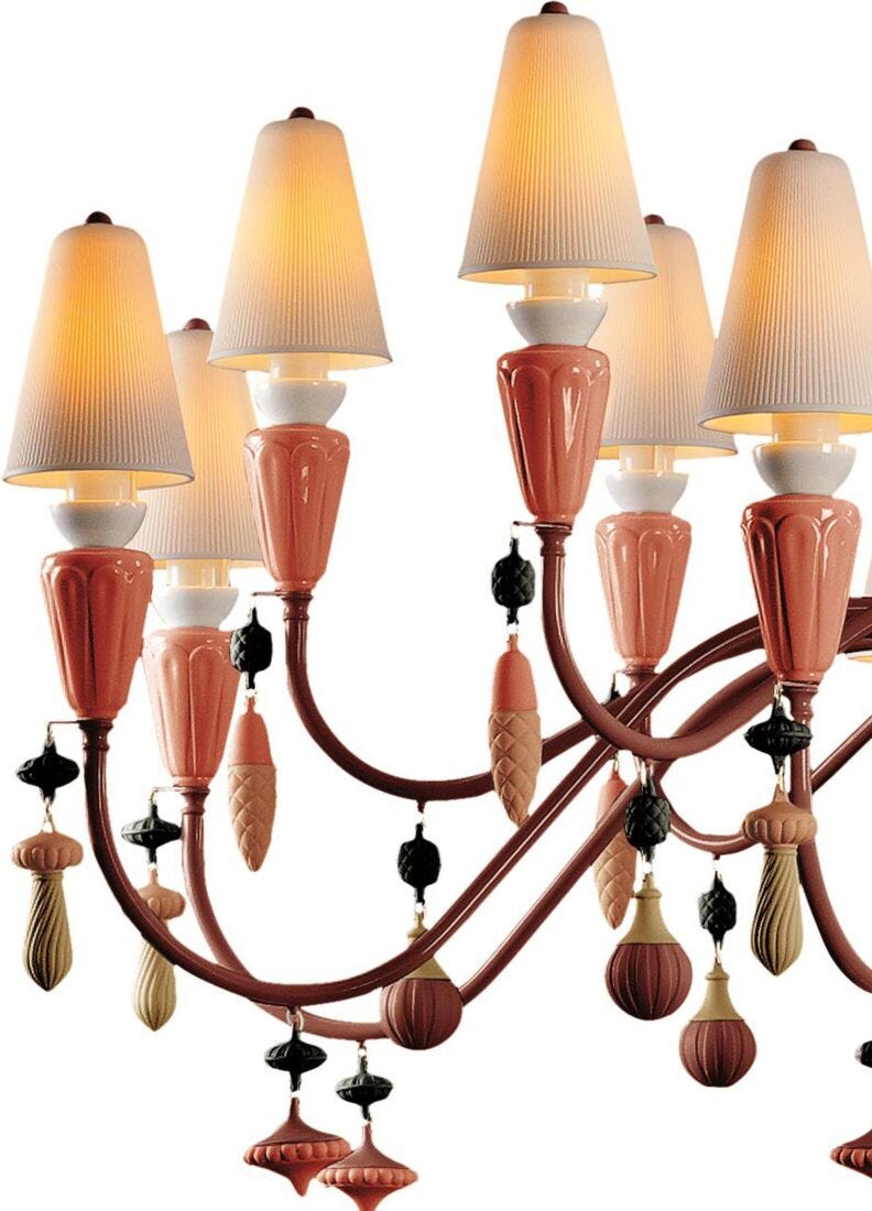 Ivy and Seed 16 Lights Chandelier. Large Flat Model. Red Coral (US) in Lladró