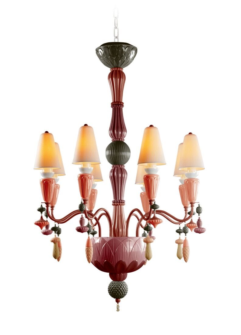 Ivy and Seed 8 Lights Chandelier. Red Coral (JP) in Lladró