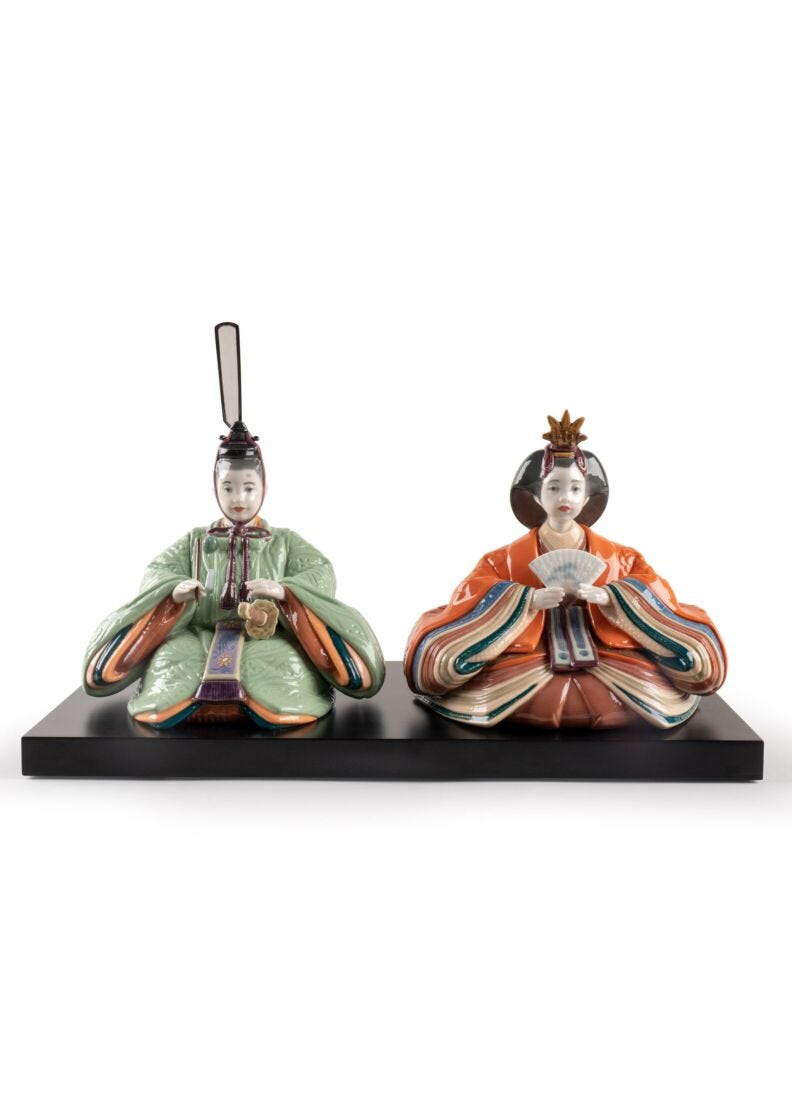 Hina Dolls Figurine. Green & Orange in Lladró