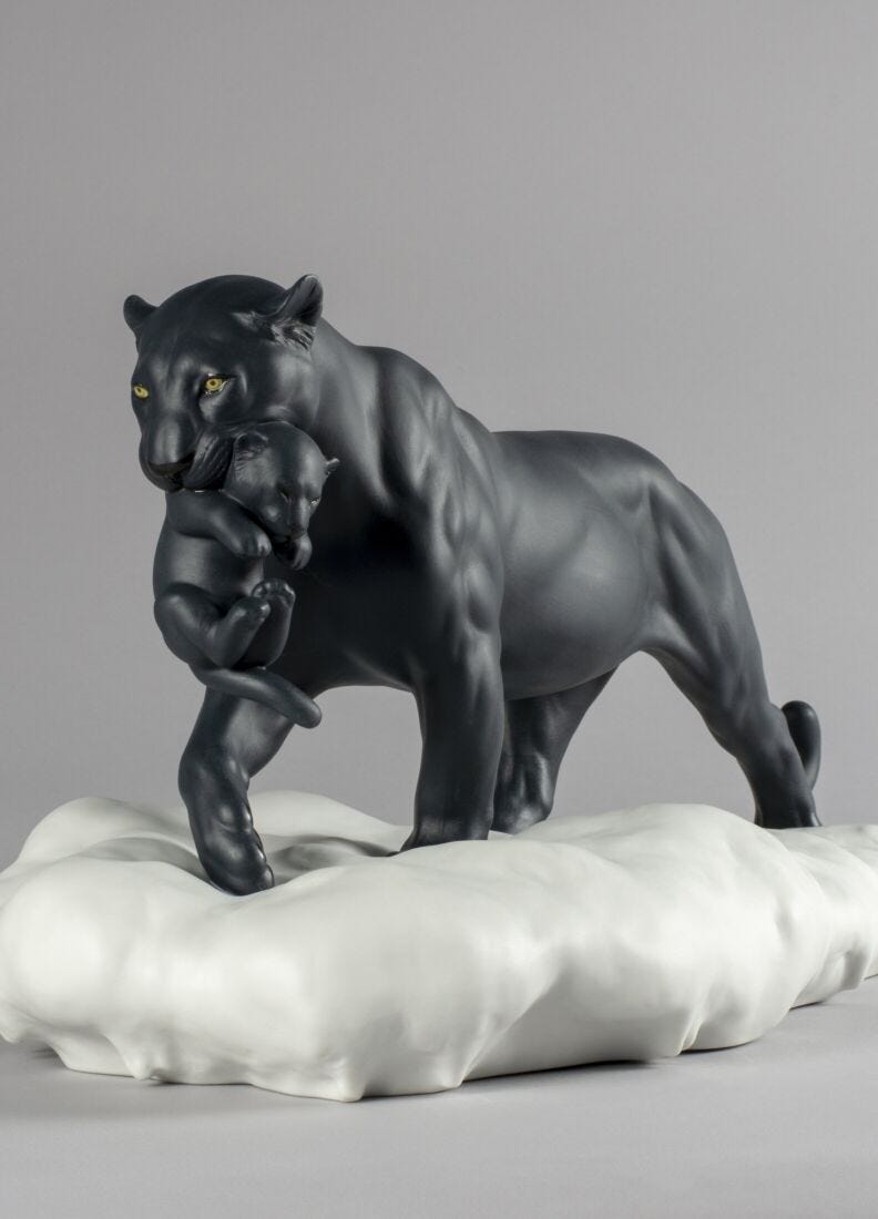 Black Panther with Cub Figurine in Lladró