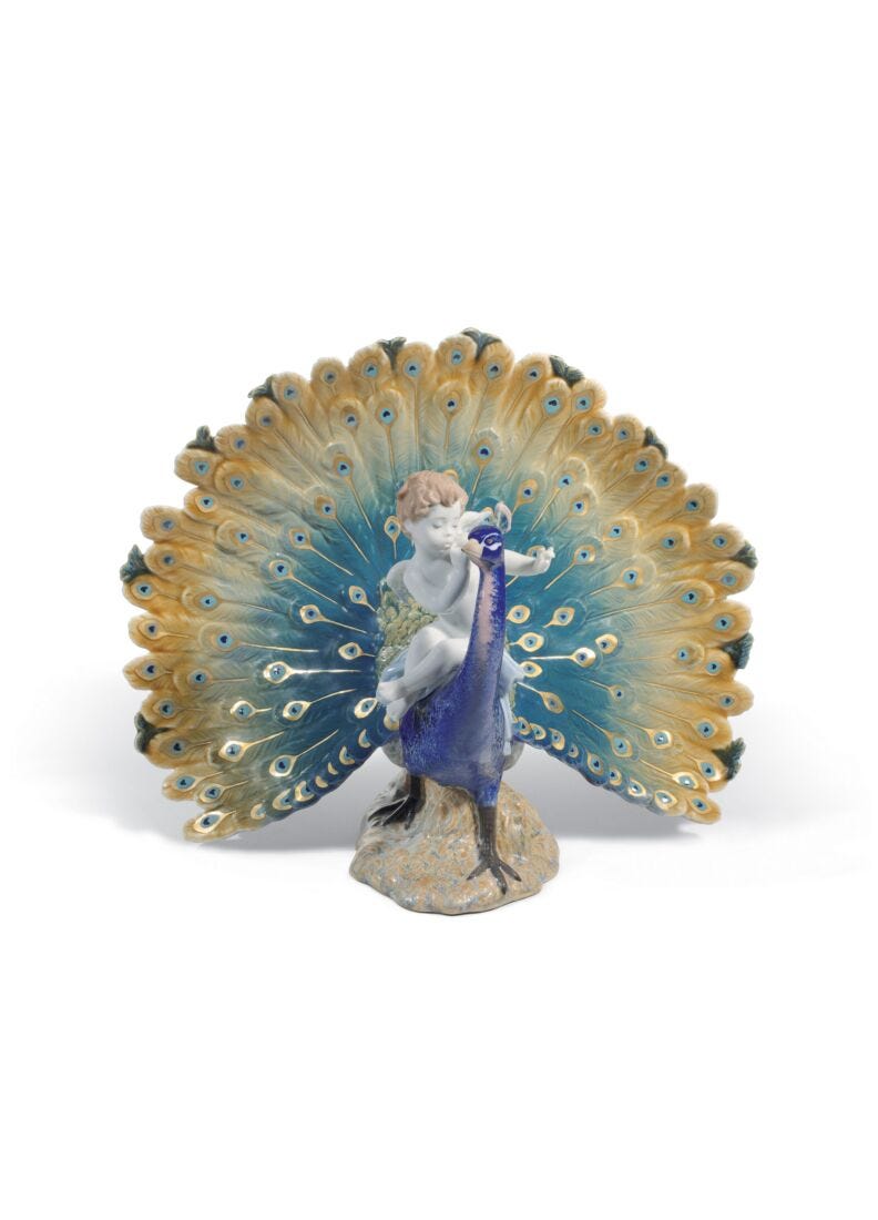 Cherub on a Peacock Figurine. Limited Edition in Lladró